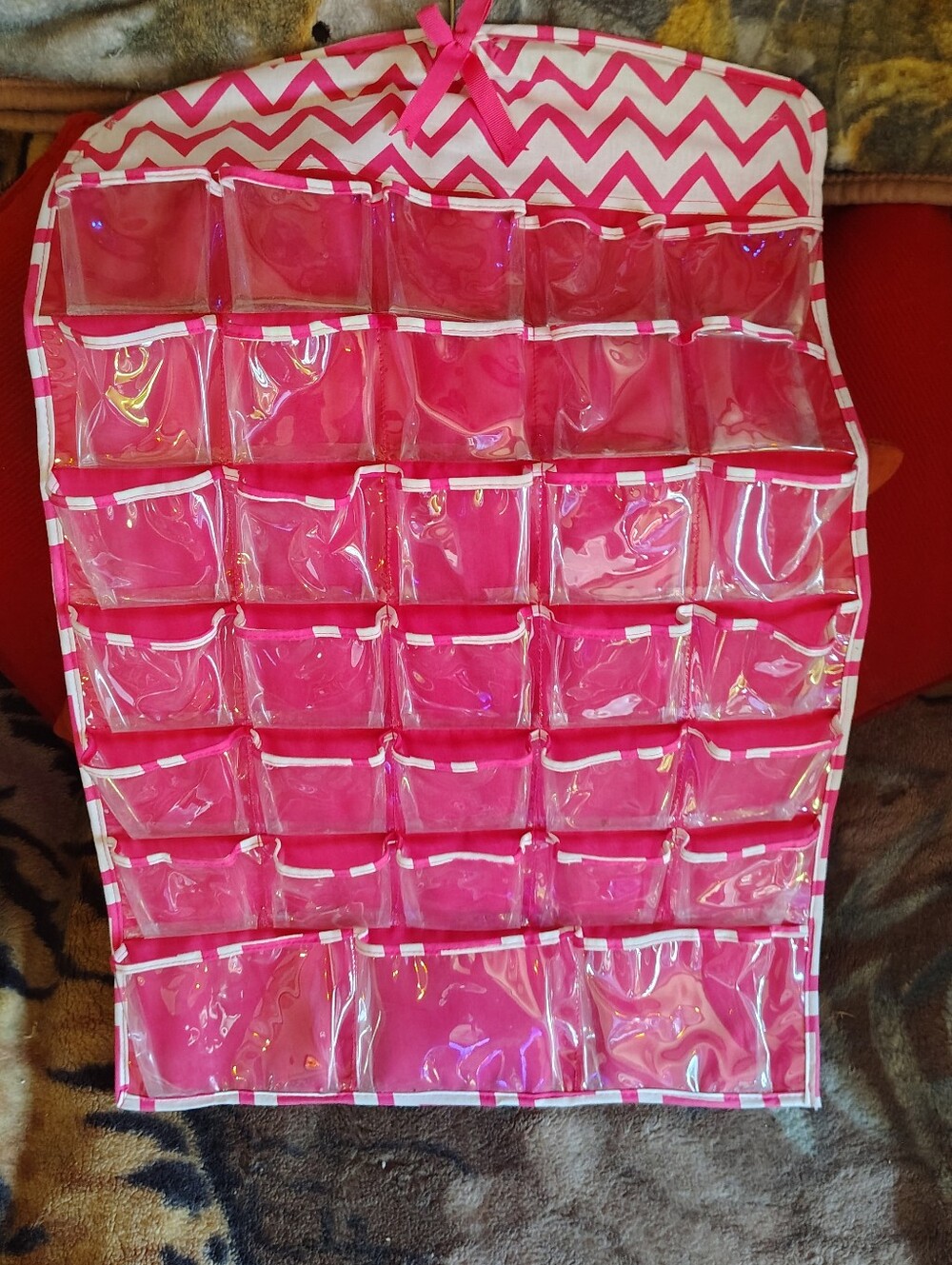 Pink Clear Pocket Hanging Organizer for Home Storage,